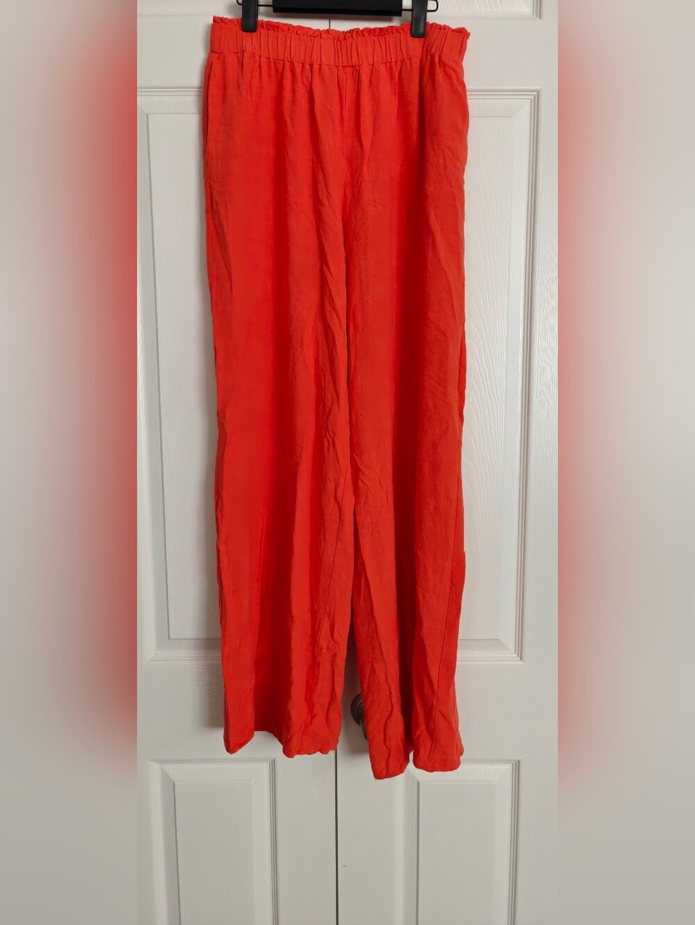Jluxlabel Bright Orange Wide-Leg Elastic Waist Linen Pants, Size XL